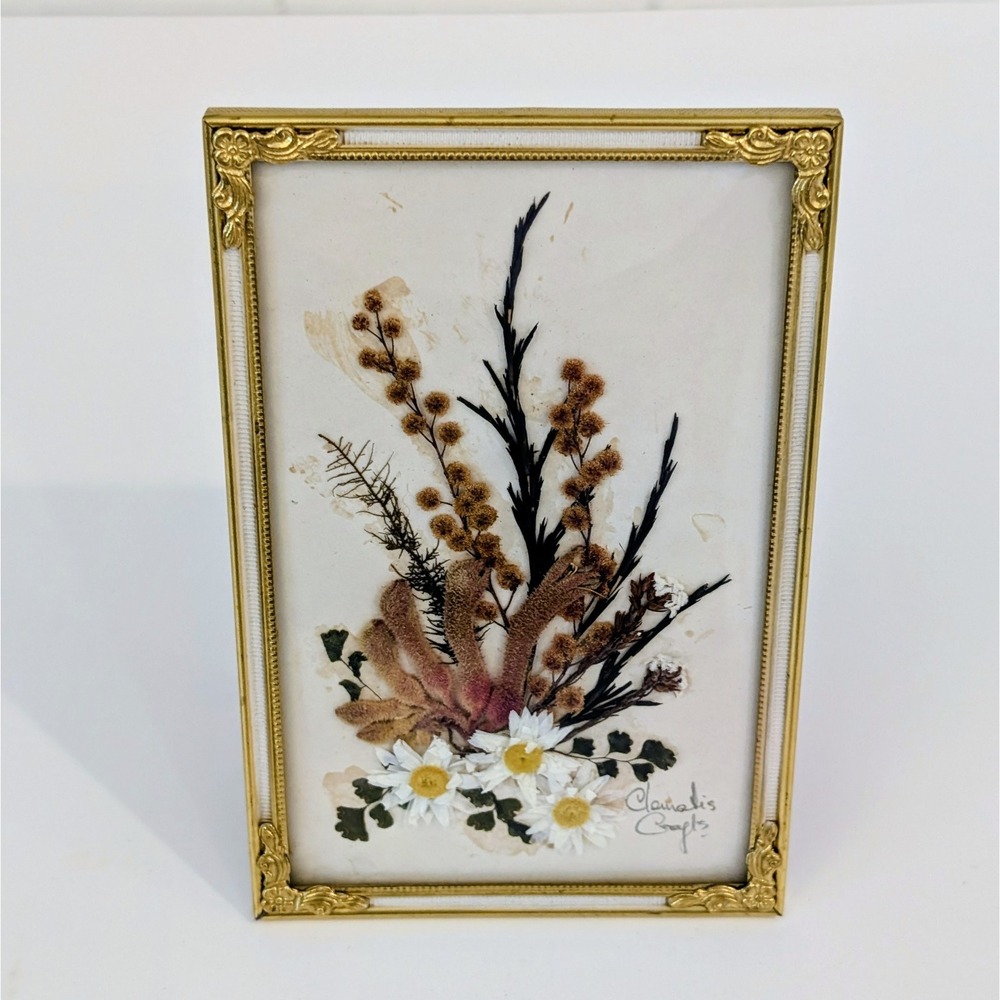 Vtg Framed Floral Dried Flower Picture Art Wall Hanging Signed Stella Turner - Picture 1 of 16